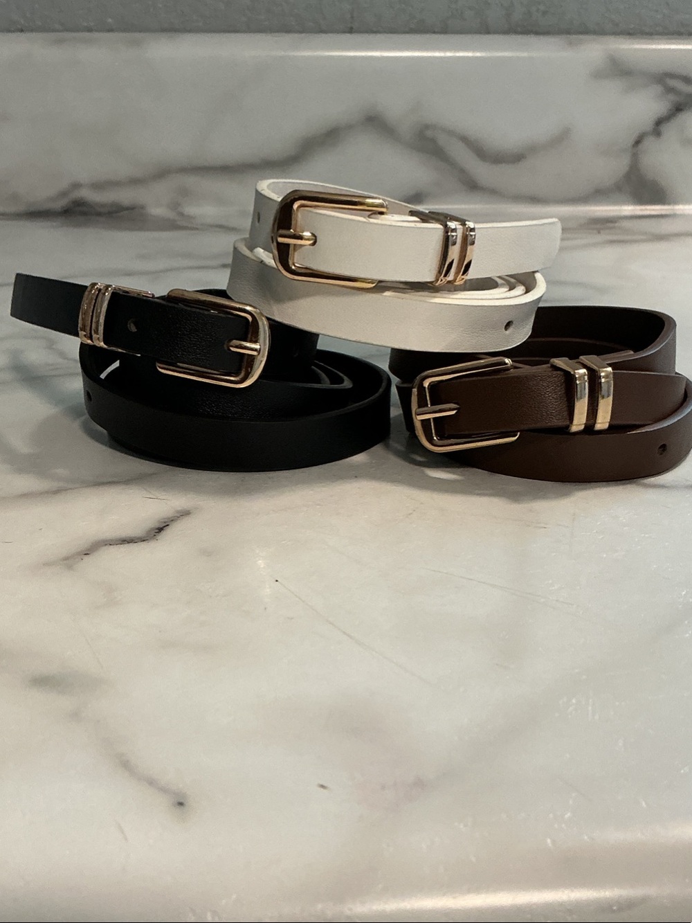 Slim Leather Belts in Black, White, Brown SMALL